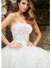 Strapless Beaded Ivory Lace Tulle Wedding Dress